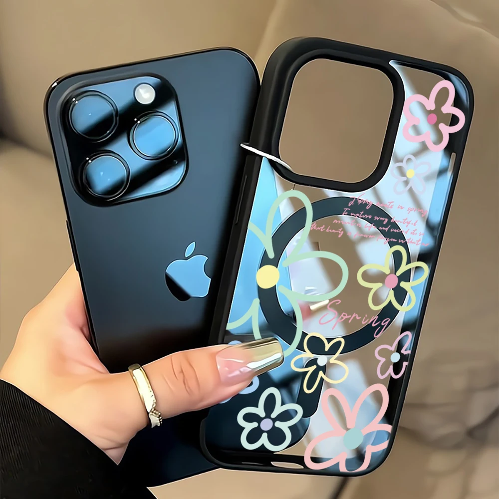 Frühlingsblumen Transparente Hülle für Magsafe iPhone 15 16 Pro Max 17 16 14 11 13 12 Pro Max Plus Hüllen Magnetisches Kabelloses Laden Coque – Detail 9