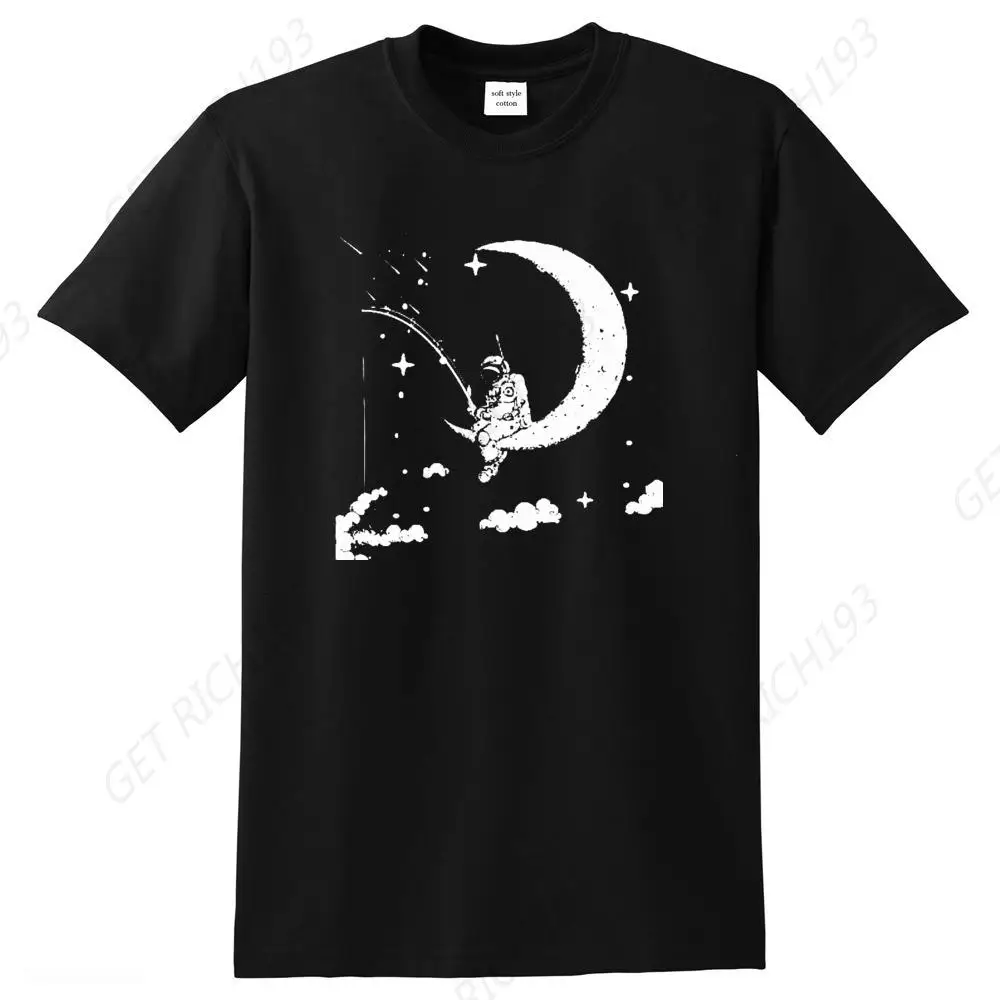 Men T Shirts High Quality  Cotton Funny Spaceman Design Printing Astronaut Hello Swing Cool Loose Tshirt Male T-Shirt