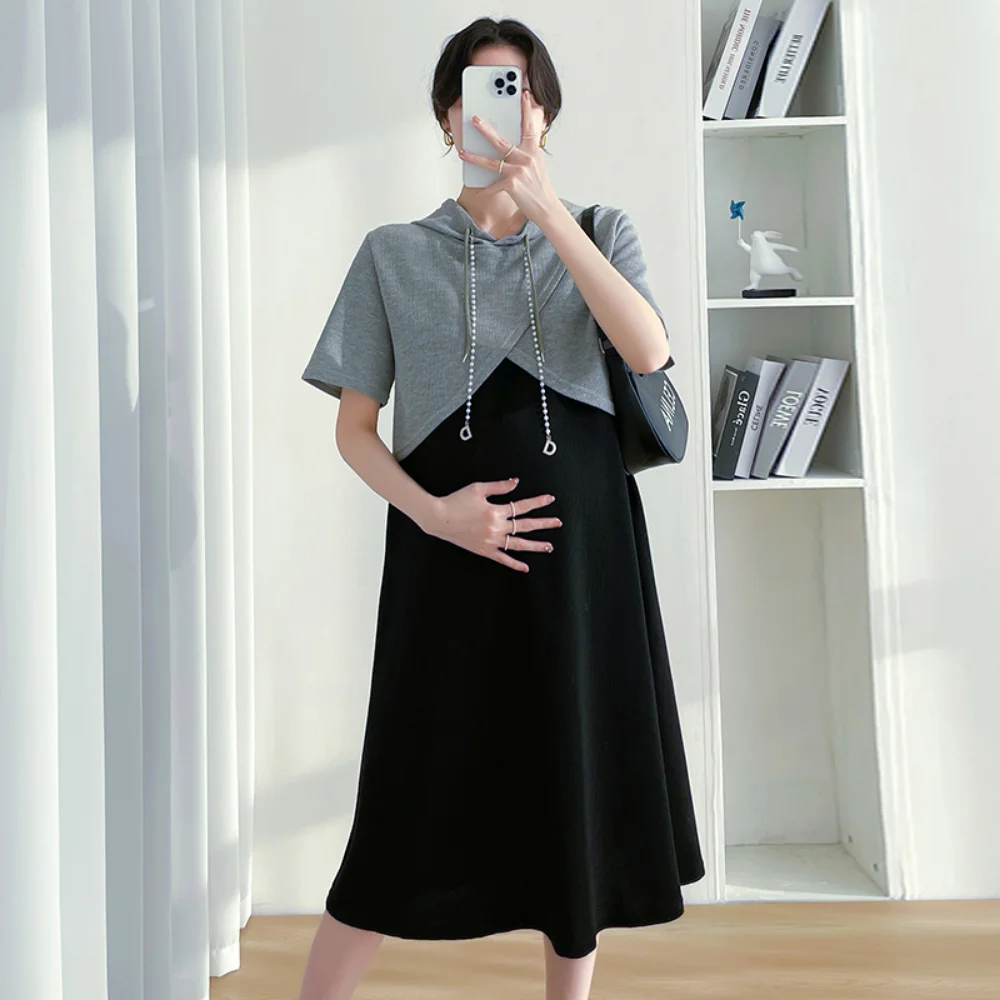 Coat Dress 2pcs Set Round Neck Pleated Suspender Covered Skirt Pregnancy Maternity Photoshoots dress vestidos de fotografia