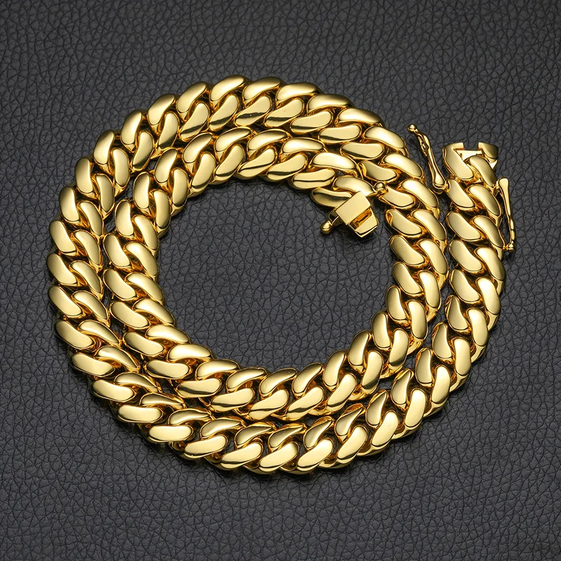 

Luxury 24K 9999 Pure Gold real gold Men's 10MM 12mm width smooth large Cuban chain butterfly buckle necklace