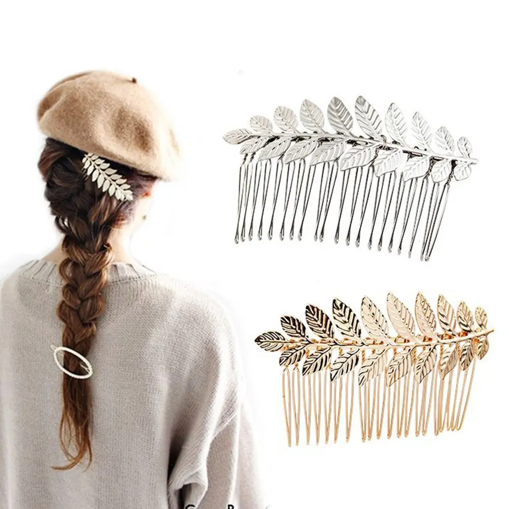 Alloy Headdress Hair Comb Headband Hair Clips Disk Hair Hairpins Leaves shape Bride Crown Leaf Tiara Leaves Crown Wedding tiara