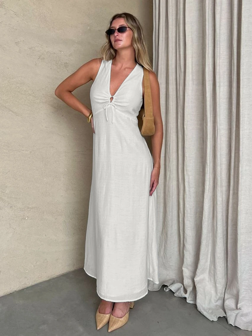 

Marthaqiqi летняя женская ночная рубашка, сексуальная пижама с v-образным вырезом, пижамы на шнуровке, ночная рубашка с открытой спиной, платье до щиколотки, женские ночные рубашки