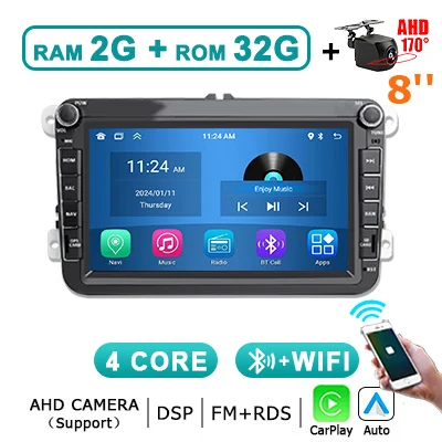 Draadloze Carplay Android 15 Auto autoradio voor VW Polo Golf 5 6 Passat B6 B7 Jetta Tiguan Touran Sharan Scirocco Caddy Seat Skoda