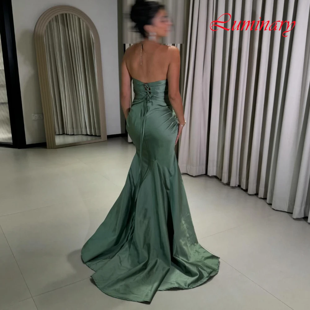 맞춤형 클래식 Strapless 새틴 이브닝 드레스 절묘한 크리스탈 댄스 파티 드레스 기질 스윕 기차 특별 행사 가운