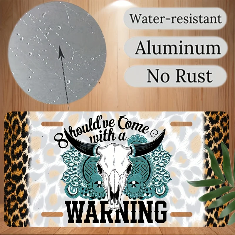 1pc Waterproof Aluminum License Plate Cover & Frame with Skull & 