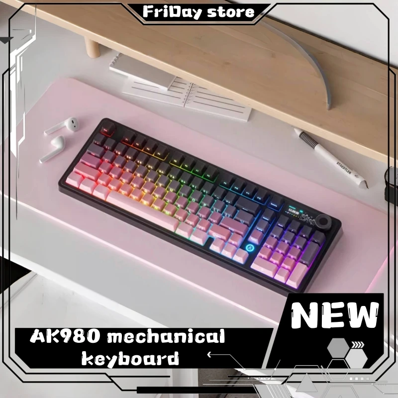 Ak980 Mechanical Keyboard The Third Mock Examination 98 With Wireless Esports Game With Screen Wireless Bluetooth Wired Apex