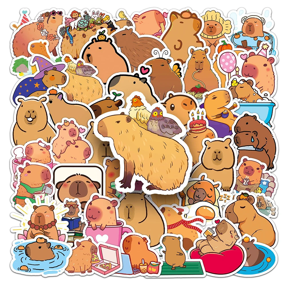 10/30/50/100pcs Cute Cartoon Capybara Stickers Graffiti Animal Decoration Decal DIY Notebook Phone Laptop Waterproof Decals Pack