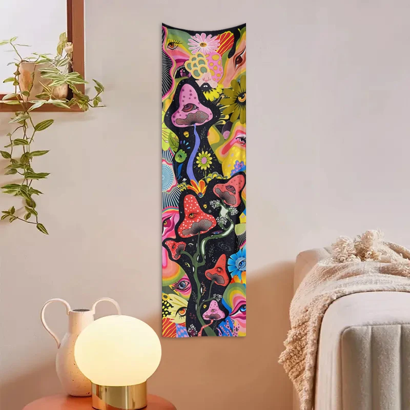 VIKAMA Psychedelic Mushroom Moon Phase Tapestry Mysterious Celestial Wall Hanging Bedroom Dorm Vibe Atmosphere Home Decor