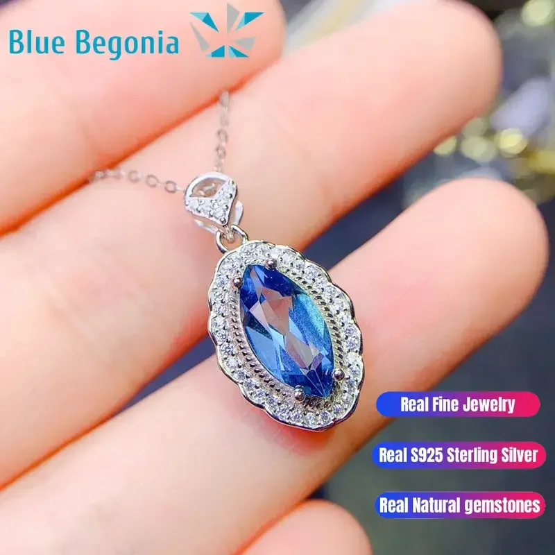 New London Blue Pendant Boutique Natural London Blue Topaz Pendant 925 Silver Seiko Inlaid Main Stone 6*12mm