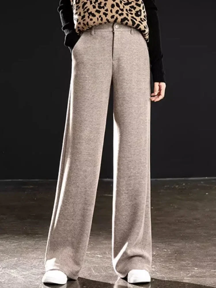 

Fall Winter Thick Woolen Straight Pants Casual Loose Classic Sweatpants Women High Waist Wool Blend Solid Wide Leg Pantalones