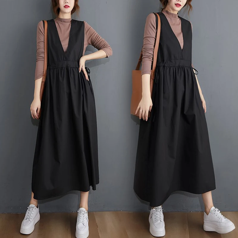 

Deep V Ne Dstring Waist Svel Dr plus Size Women's Clothing Flat Belly Concealing Long Vest Dr Autumn Wear