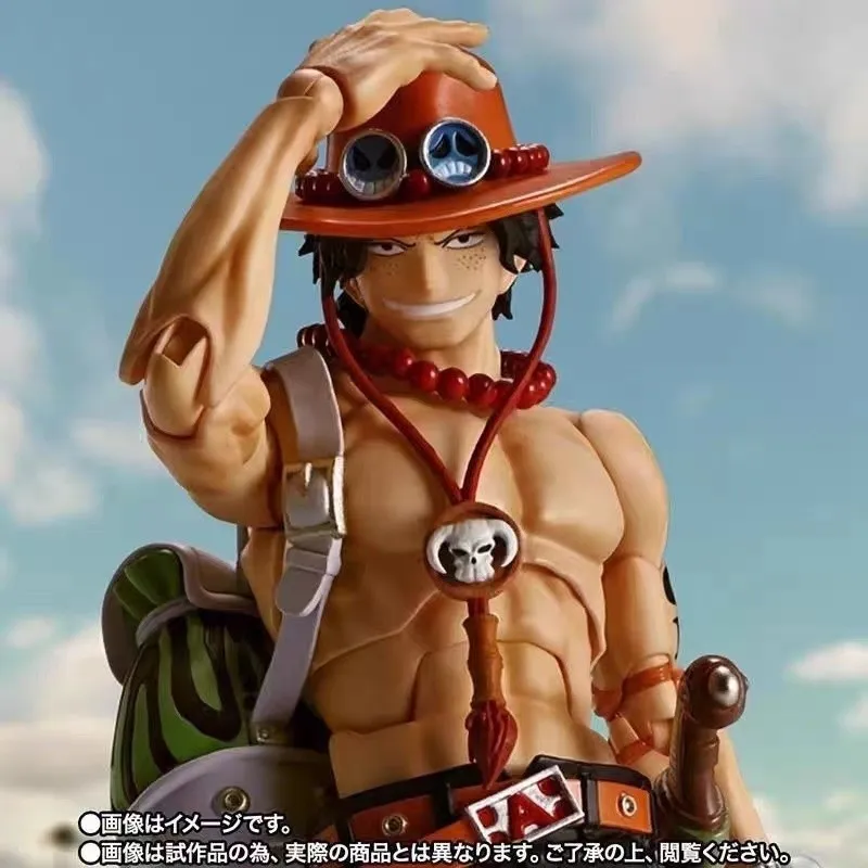 

BANDAI 17cm One Piece Portgas D Ace Action Figure with Real Clothes SHF Fire Fist Ace Movable Model Anime Collectible Adult Toys