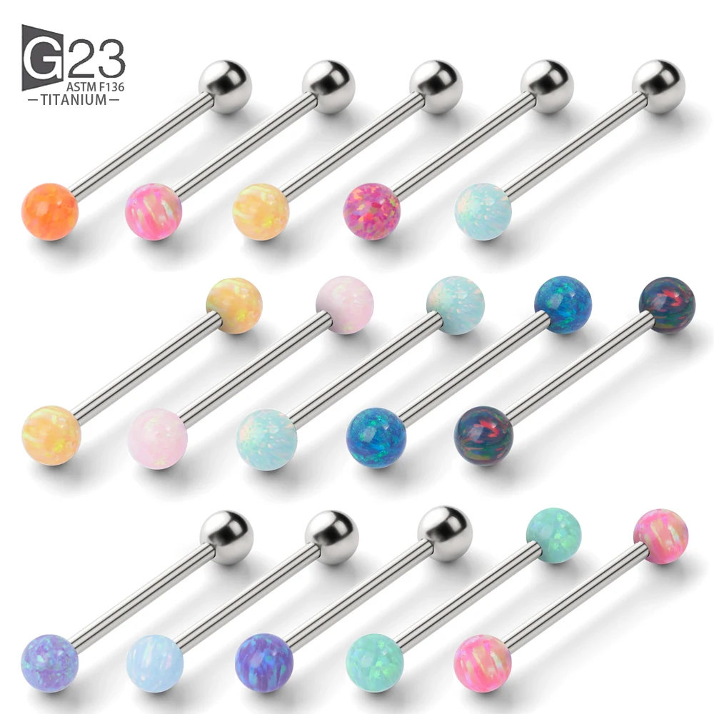 1Pcs G23 Titanium Tongue Barbell Ring Opal Internally Threaded Tongue Piercing Ring For Women Piercing Body Jewelry