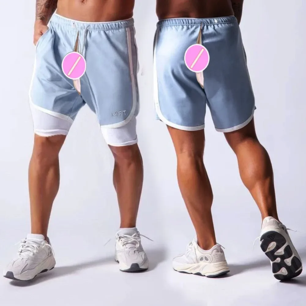 Pantalones sexuales al aire libre entrepierna abierta pantalones cortos exóticos pantalones cortos de verano hombres 2 en 1 deportes Fitness baloncesto pantalones de chándal ropa de calle Casual