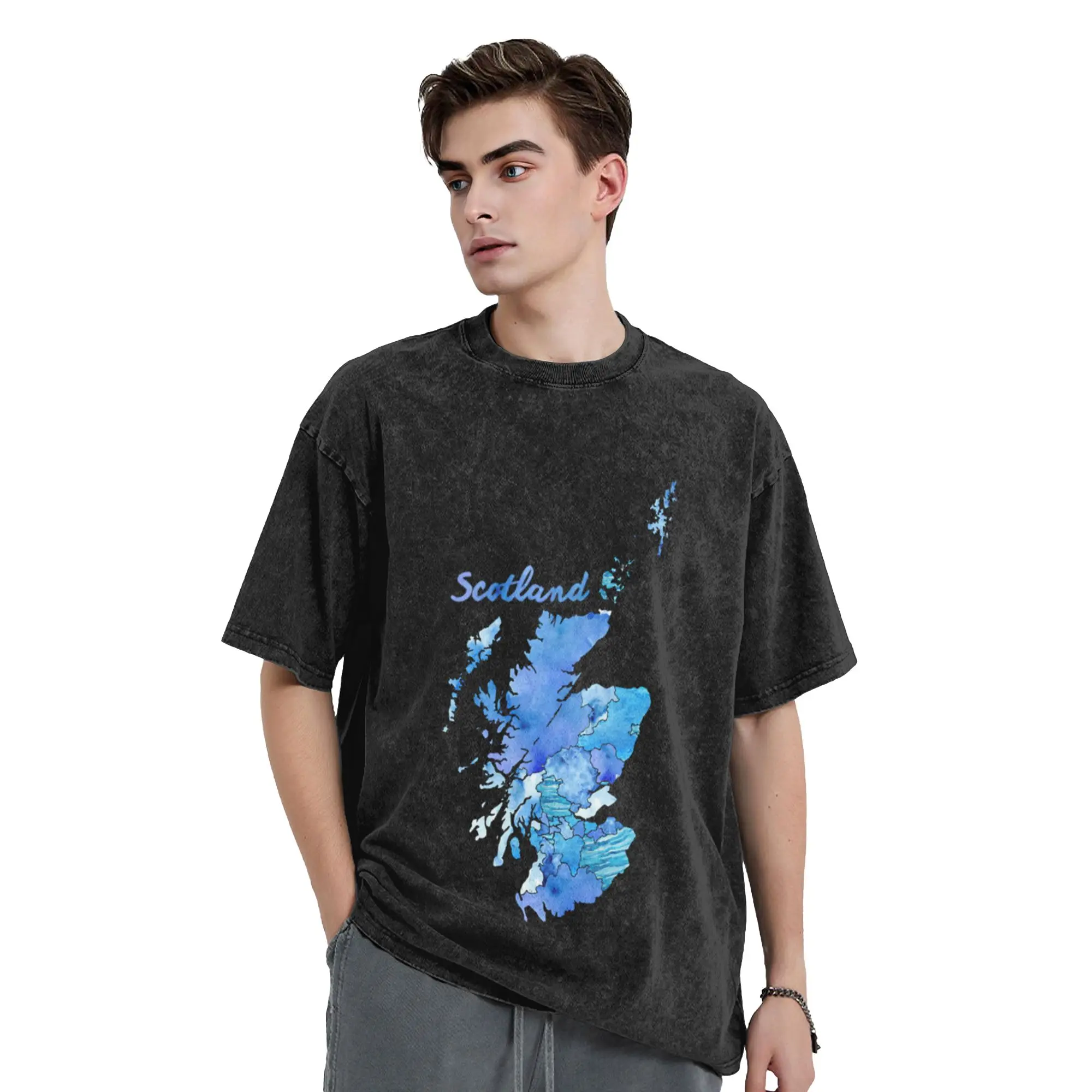 Watercolor Countries - Scotland  Classic Cool A Washed T Shirt Men's Women's Oversized Cotton Tees Tops