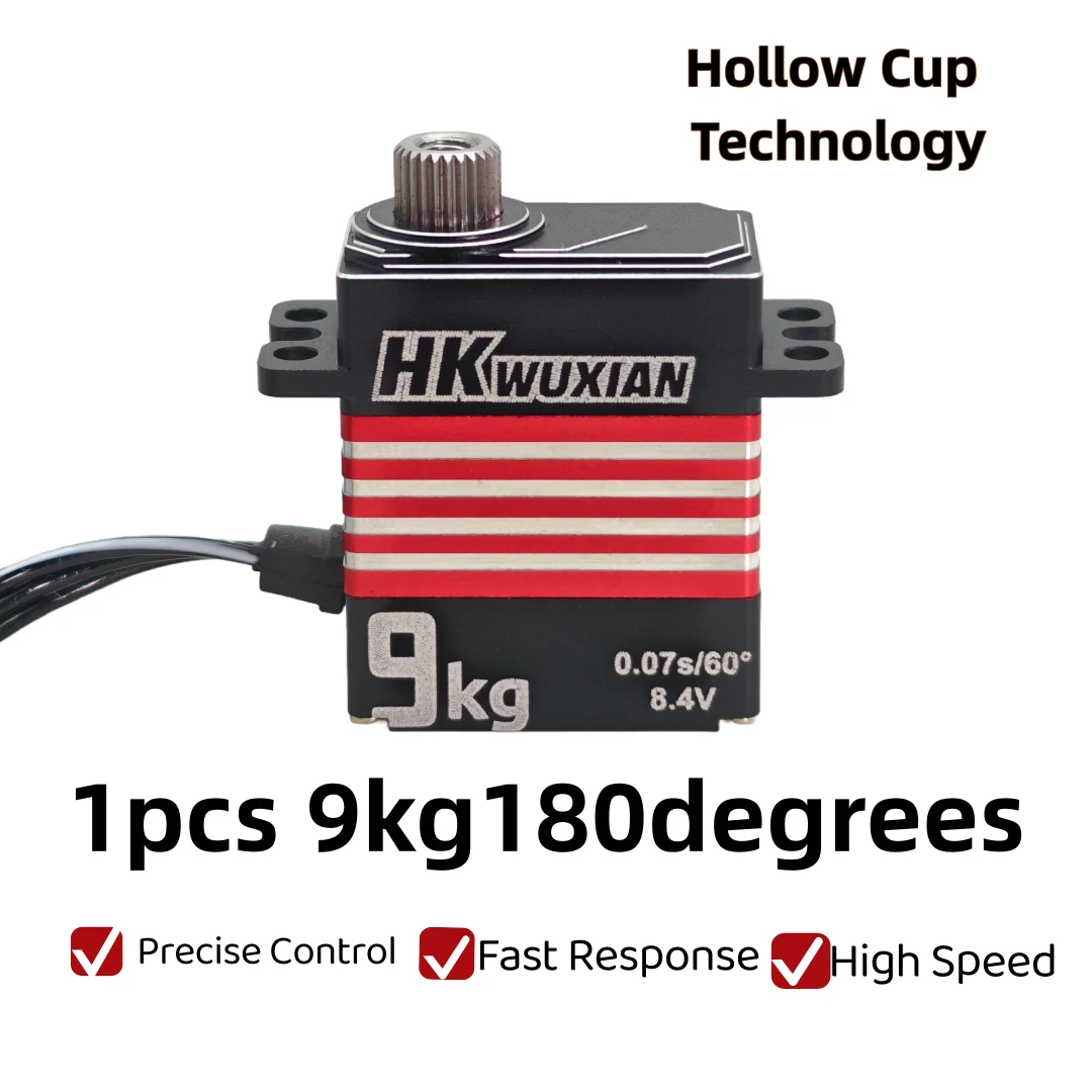 Servomoteur numérique sans noyau, 9KG, 180 degrés, engrenage entièrement métallique, réponse rapide, télécommande RC, voiture, Robot, avion, aile fixe