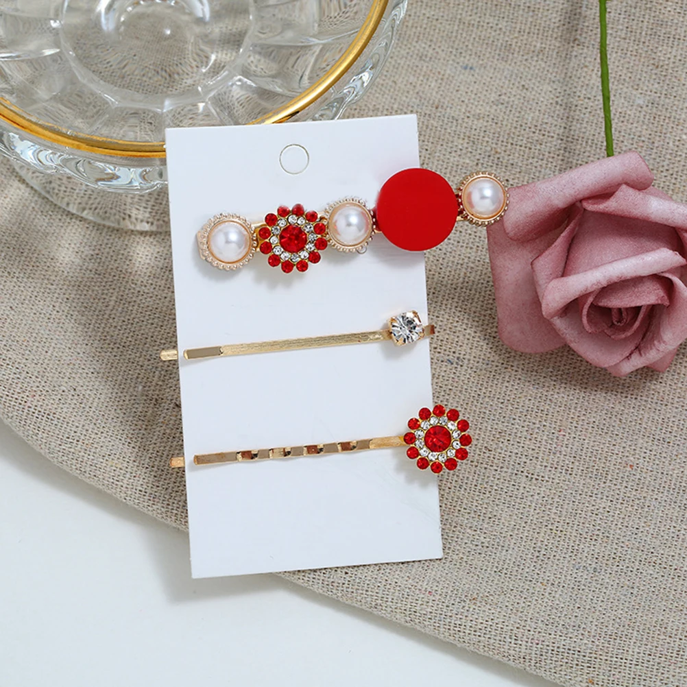

3pcs Pearl Flower Hair Clip Rhinestone Hairpins for Thick Hair Girls Japanese Korean Headwear Jewelry Accessories