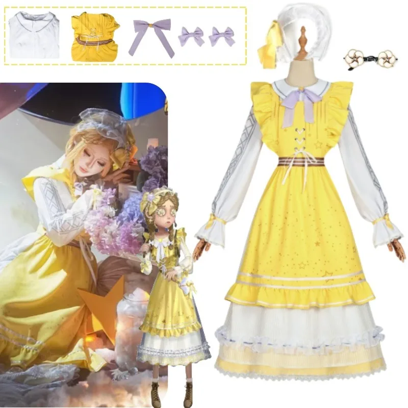 

Game Identity Ⅴ Toy Merchant Cosplay Costume Anne Lester A Glimmer at Close Range Yellow Dress Suit Women Girl Roleplay Outfits