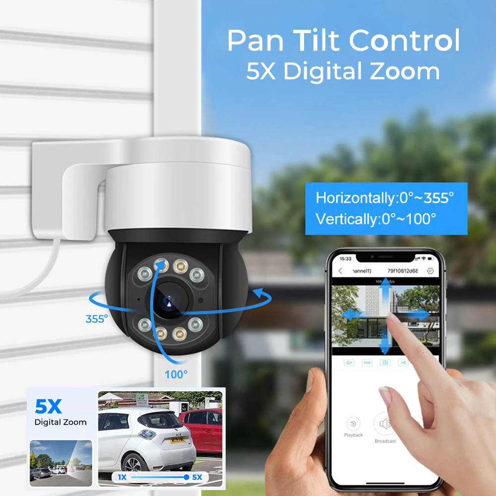 5MP PoE IP PTZ Camera Outdoor 1080P Human Detect Color Night Vision Dome Security Camera Two-way Talk SD Card Slot Surveillance