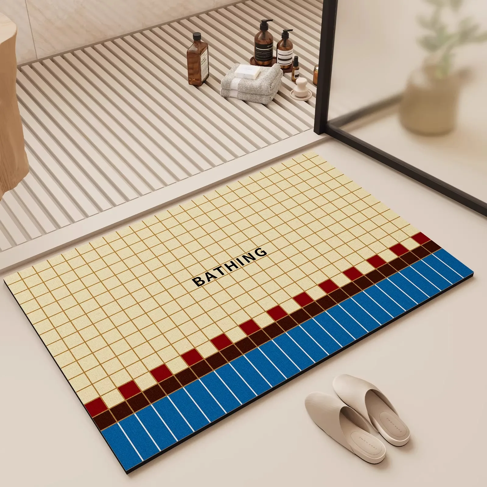Checkerboard Plaid Bath Carpet Non-slip Bathroom Mat Diatom Mud Quick-drying Absorbent Floor Mats Toilet Rugs Home Decoration 러그