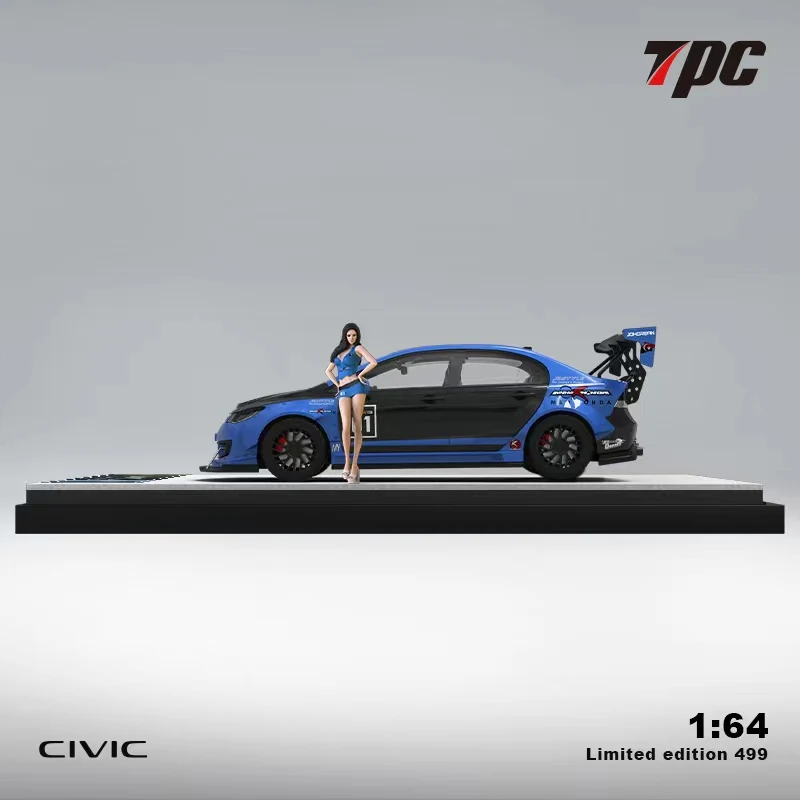 TPC 1:64 Toy Model Car Civic FD2 Alloy Die-Cast Refitting Vehicle Carbon Blue