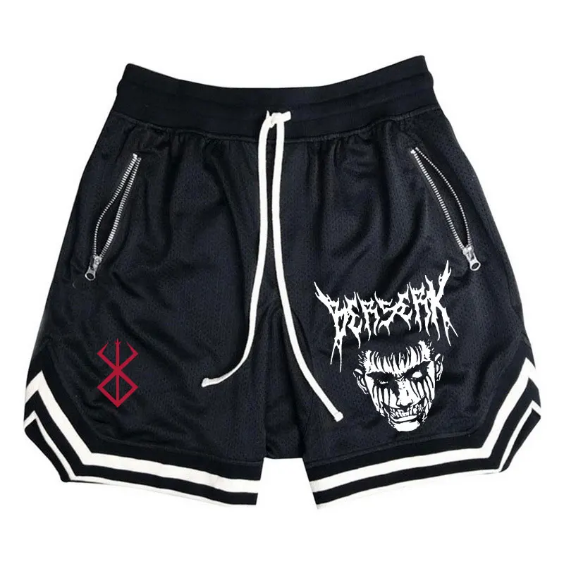 Pantalones cortos deportivos de baloncesto para hombre, Shorts de gimnasio de Anime Berserk, pantalones cortos de Fitness para correr, pantalones cortos transpirables informales para hombre, Verano