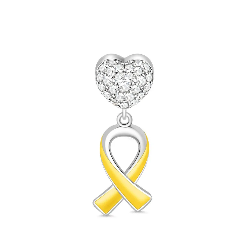 New Yellow Ribbon White Heart Pendant Diy Bead Fit Original Charms 925 Sterling Silver Bracelet Accessories