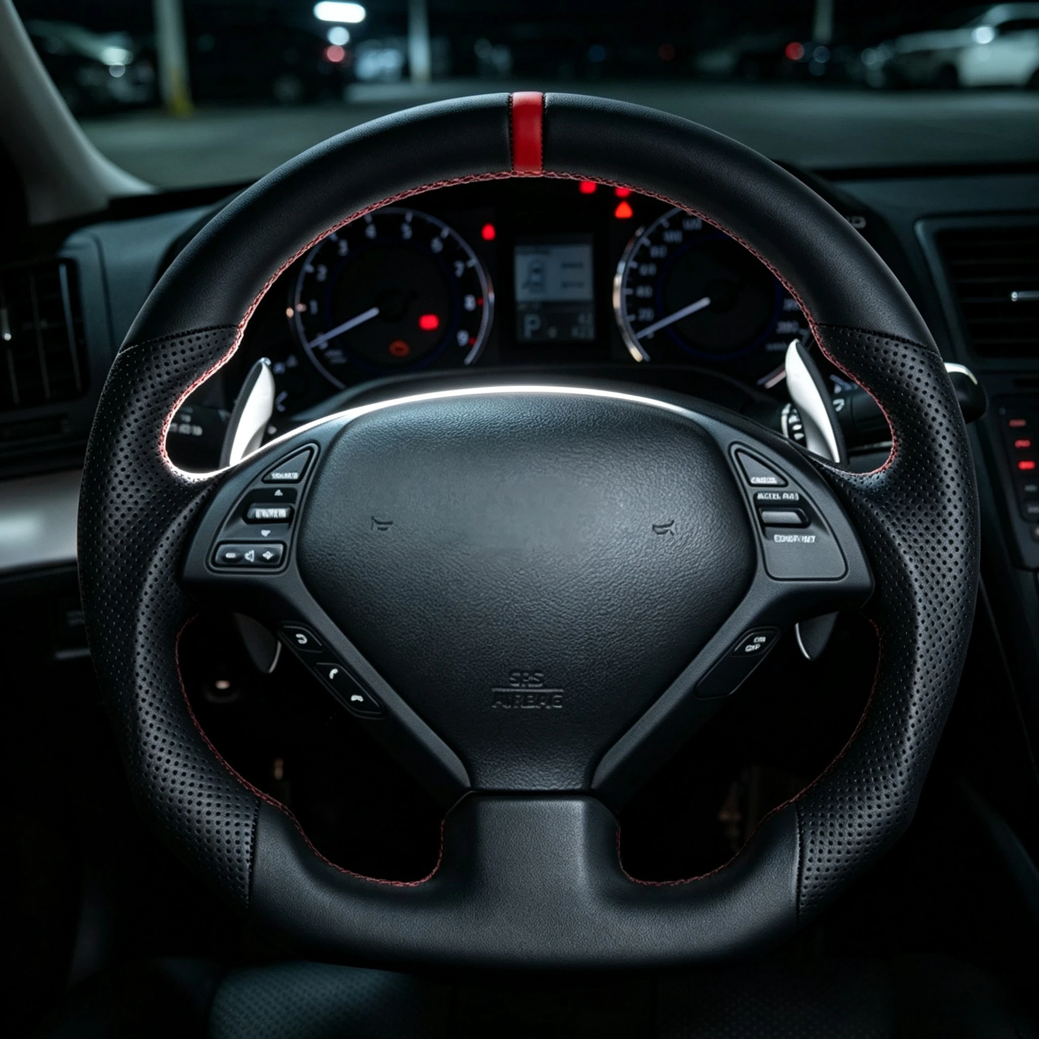 Full Leather Steering Wheel Fit For INFINITI G25 G35 G37 QX50 Q60 2009-2013 With Finger Grips Perforated Leather Racing Car Accessories