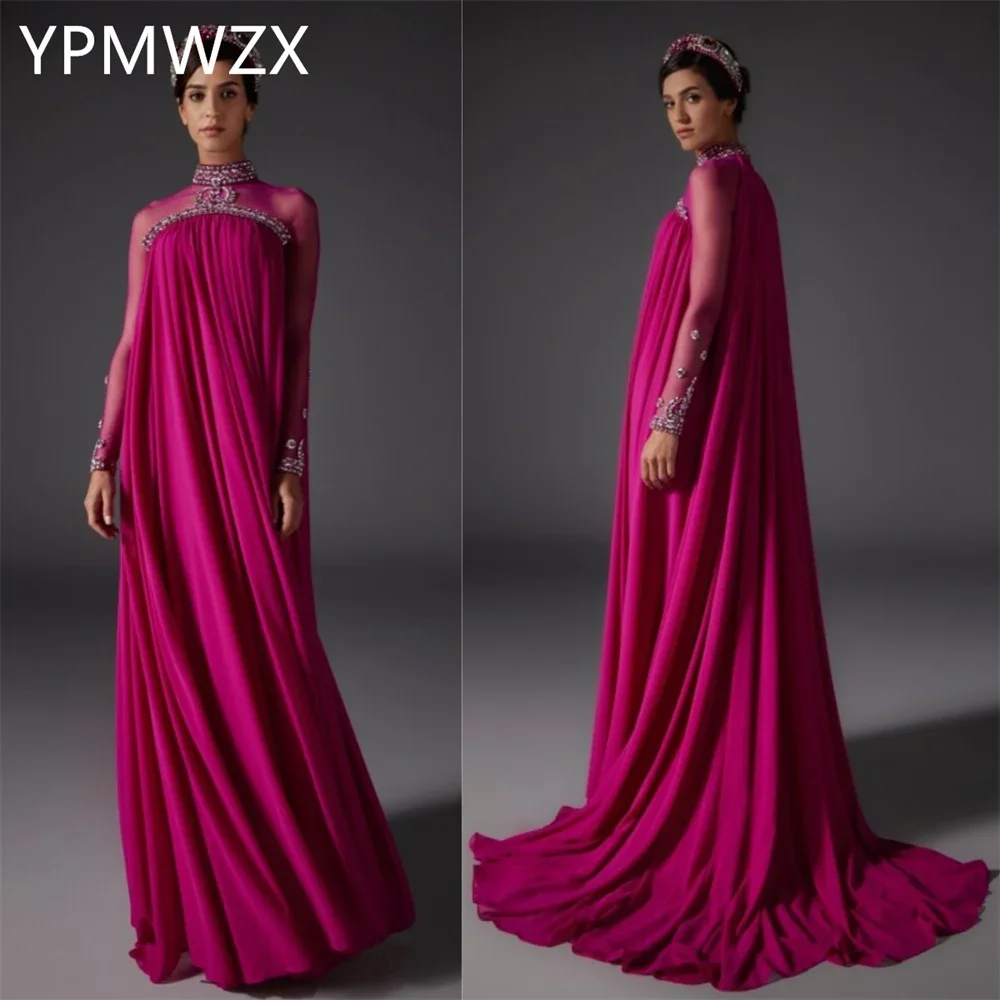 

Customized Prom Gown Formal Women Party Occasion YPMWZX High Collar A-line Floor Length Skirts Draped Bespoke Occasion Dresses E