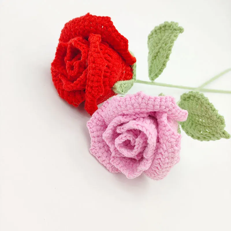 Artificial Roses Flowers Handmade Roses Hand Knitting Flowers Rose For Wedding Party Valentine's Day Birthday Gift