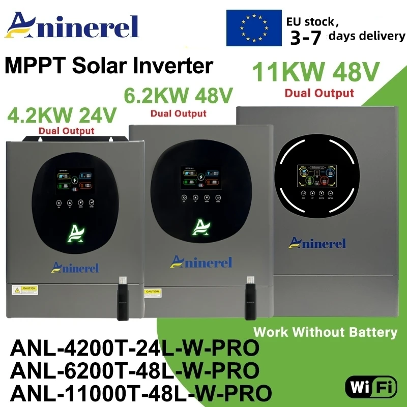 Aninerel Nuovo 11KW 6.2KW 4.2KW 24V/48V Ibrido Solare Inverter Domestico Built-In Mppt 100A 120A 160A Regolatore Di Carica 220V Wifi