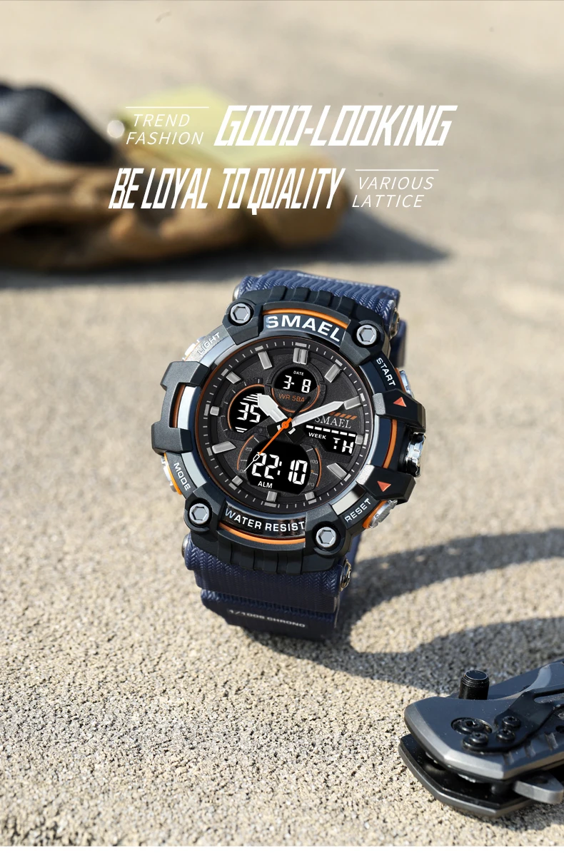 SMAEL 8079 Men's Analog Digital Dual Display Watch - 50M Waterproof LED Backlight Alarm Chronograph Stopwatch Shock Resistant
