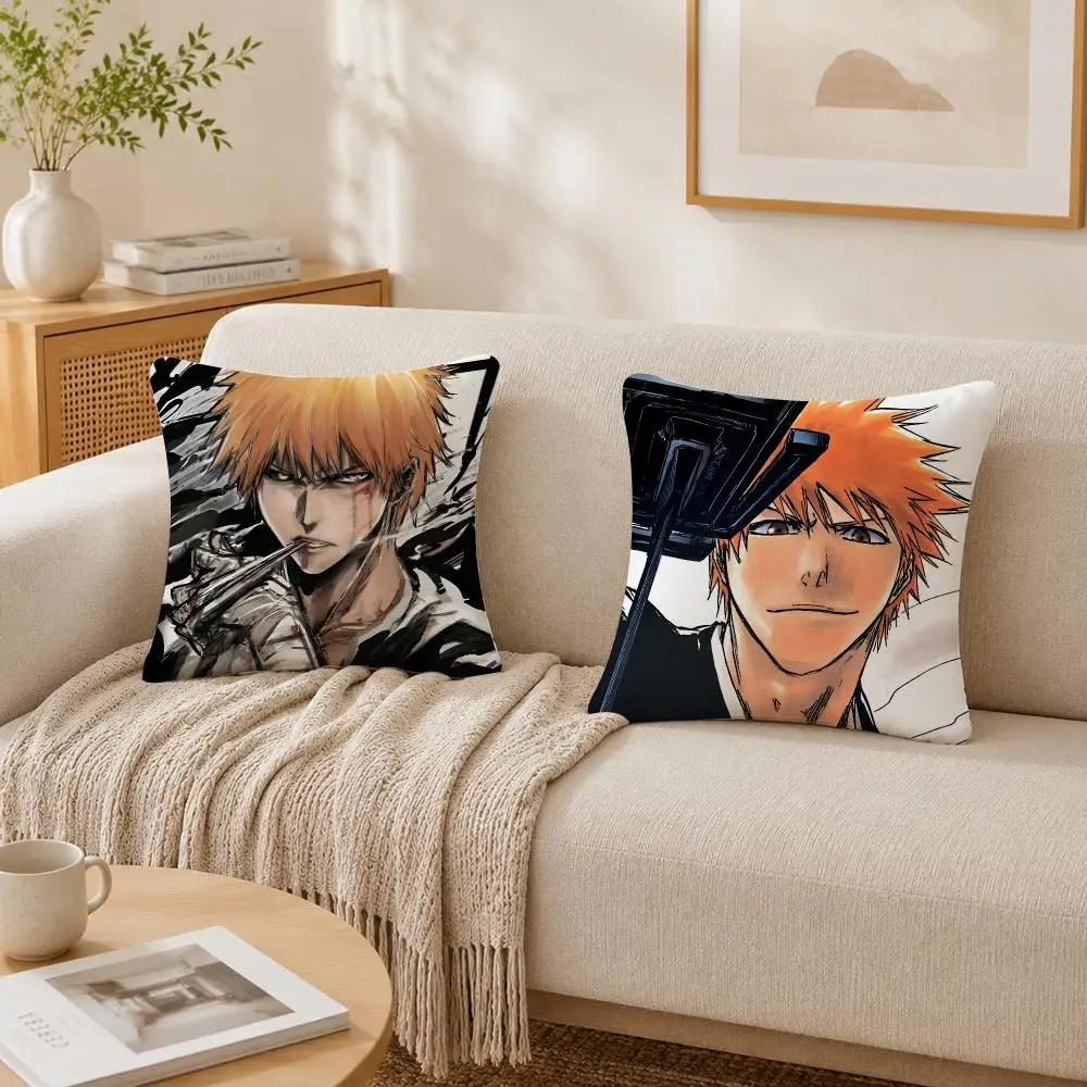 Hot Anime B-bleach Kurosaki Ichigo Cushion Cover Plush Decorative Pillow Case With Hidden Zipper Cutecore Room Decor For Home