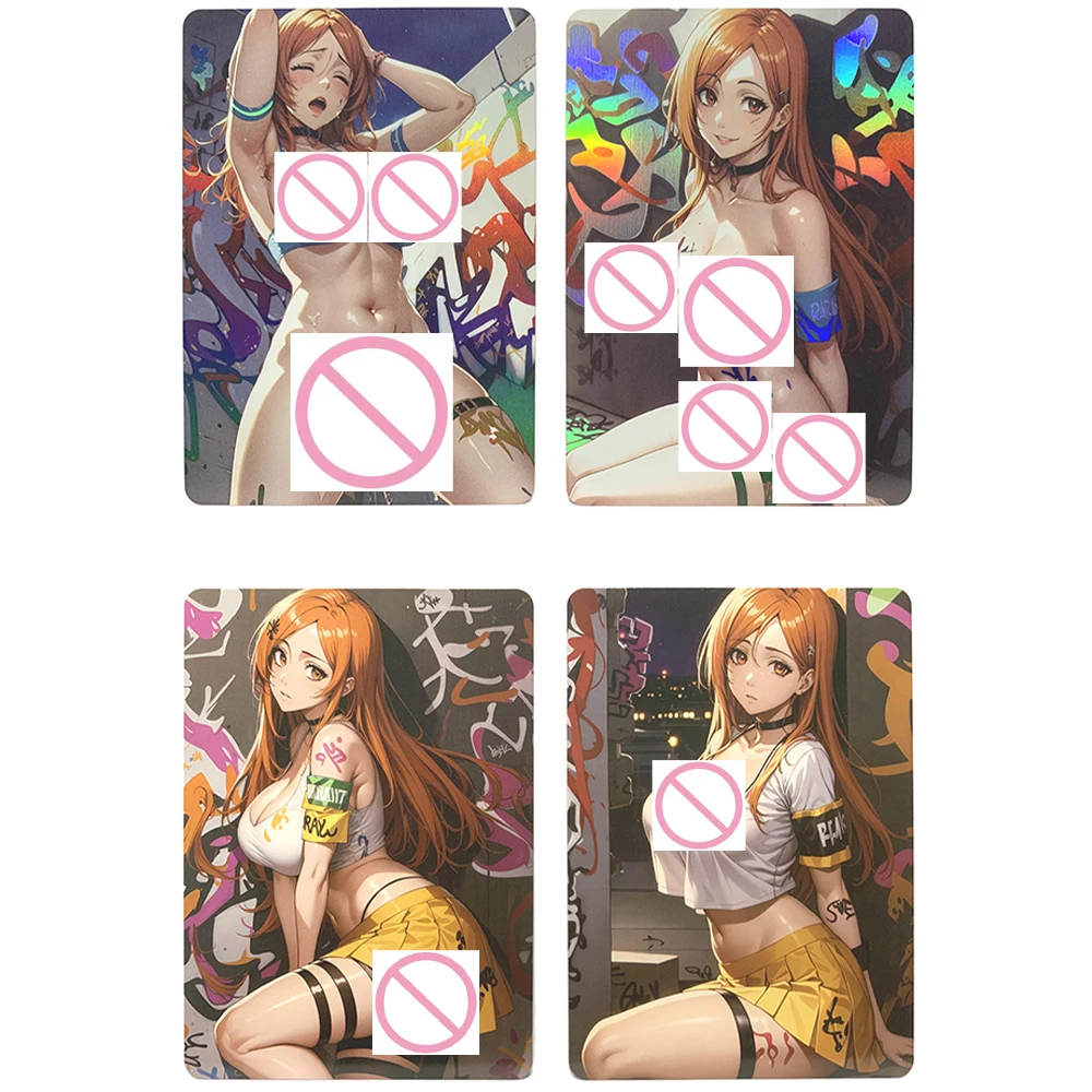 2Pcs/set Inoue Orihime Sexy Anime Nude Card Big Chested Beauty Collection Card Refractive Color Flash Anime Peripheral