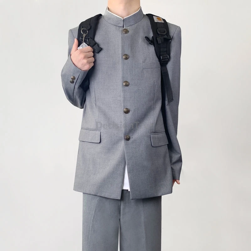 2025 mannelijke vintage academische stijl DK uniform retro opstaande kraag Chinese tuniekpak en veelzijdige broek zonder overhemd en stropdas