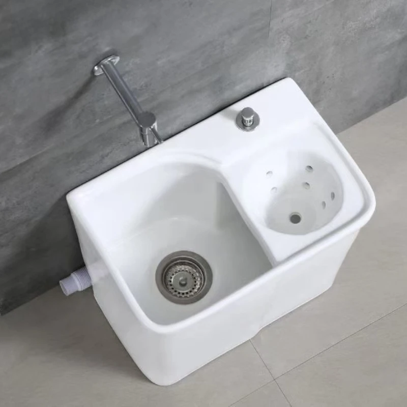 Ceramic mop pool with wringing water nest, mop bucket wringing table, mop basin left and right row