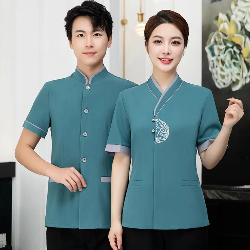 

Рабочая одежда с короткими рукавами для уборщиков отелей, чайных домов, торговых центров, отделов продаж недвижимости и уборщиков гостиничных номеров - летняя коллекция