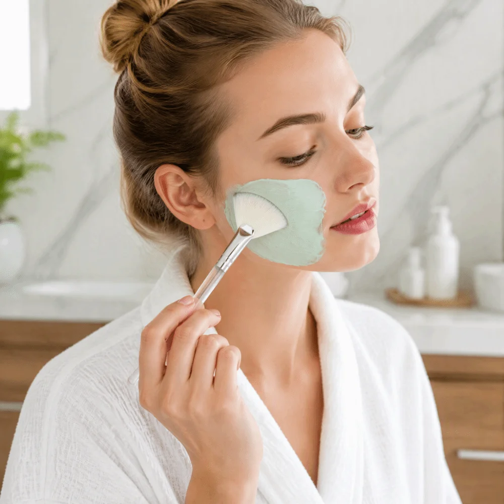 2pcs Transparent Handle Face Mask Brush White Slim Soft Bristles Cosmetic Brush Fan Design Fan Style Brush Skincare Routine