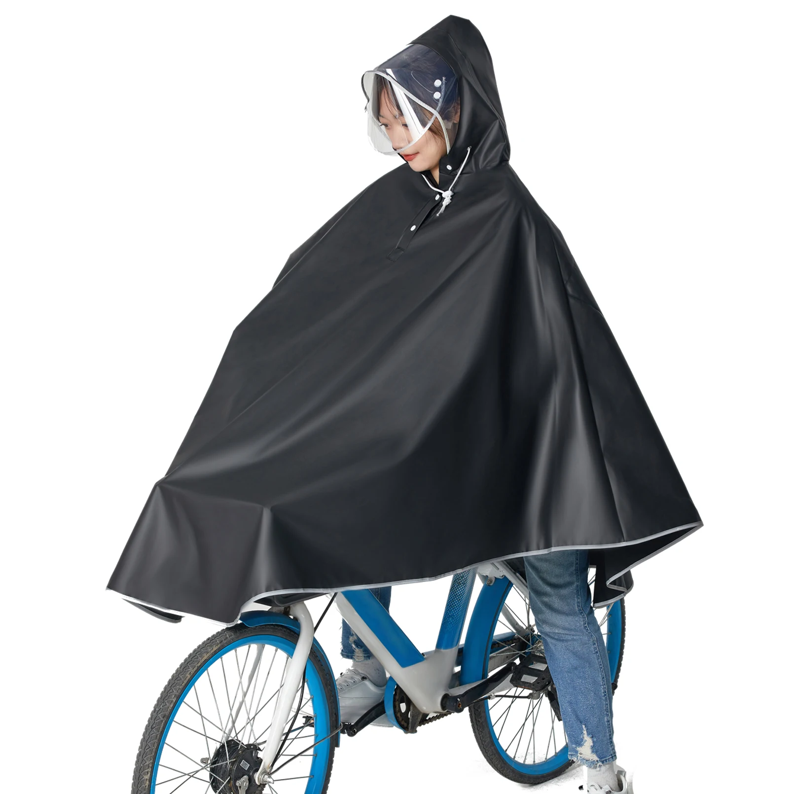 Women Men Waterproof Bicycle Rain Poncho Lightweight Reusable Hooded Rain Capes Reflective Stripe for Bike Motorcycle Rainwear