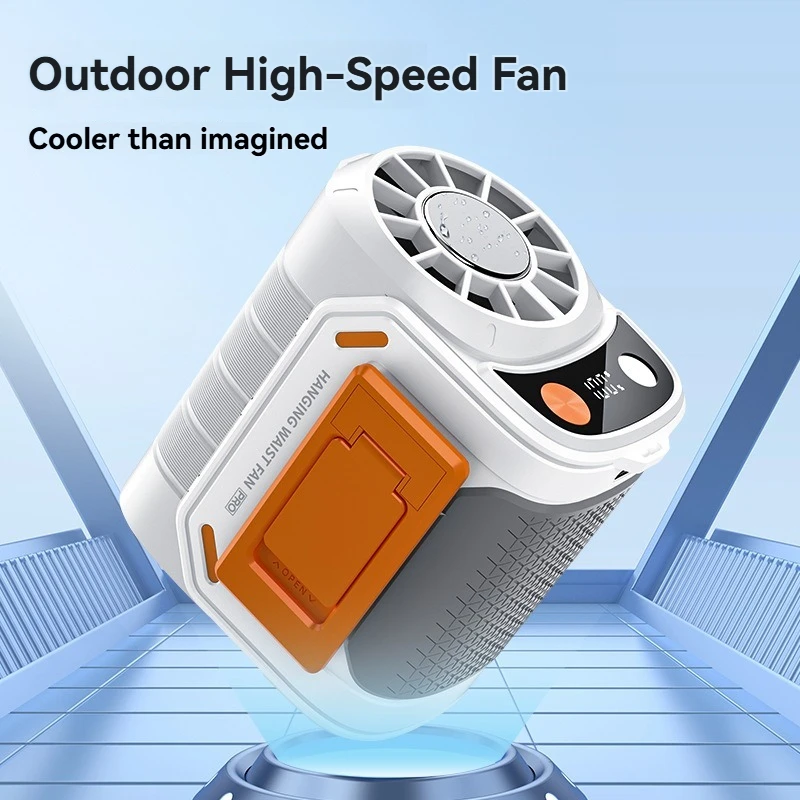 

Digital display outdoor portable waist-mounted ice-cooling fan with semiconductor cooling system and light