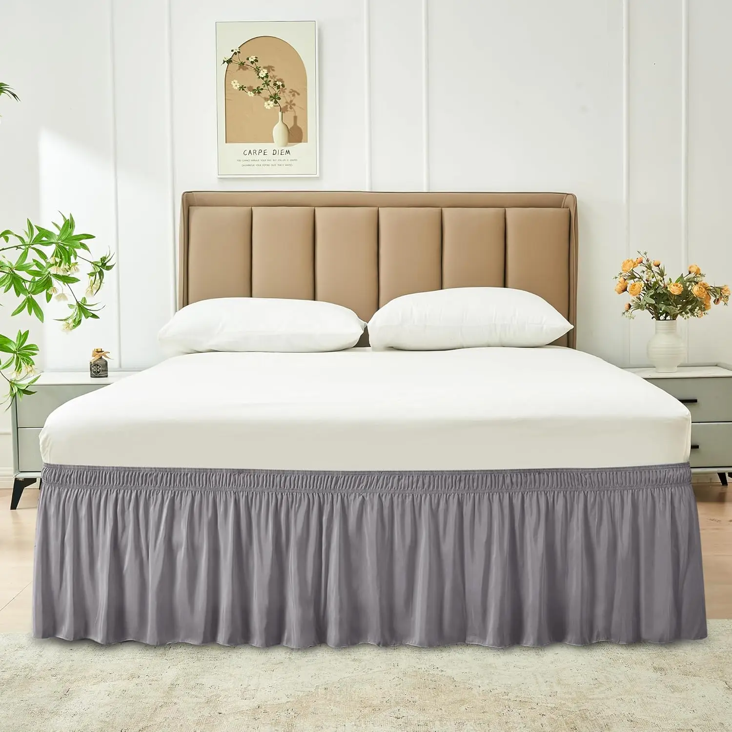 Wrap Around Dust Ruffle Bed Skirt, Skirt for Full Size Beds with 40 Cm Drop, Pleated Bedskirt with Brushed Fabric, Wrinkle