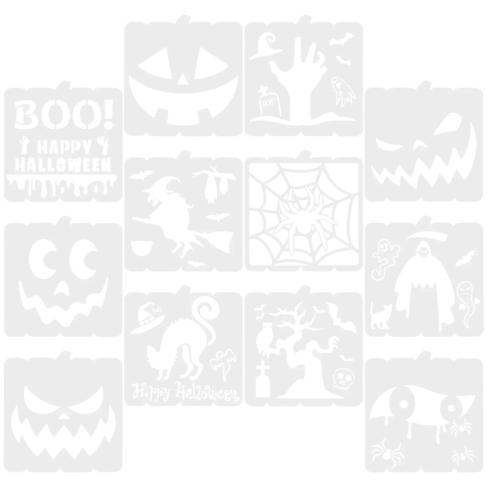 12 Pcs Halloween Drawing Template Ghost Decor Boo Stencils Tracing Painting Cookie The Pet Graffiti for Kids Cake