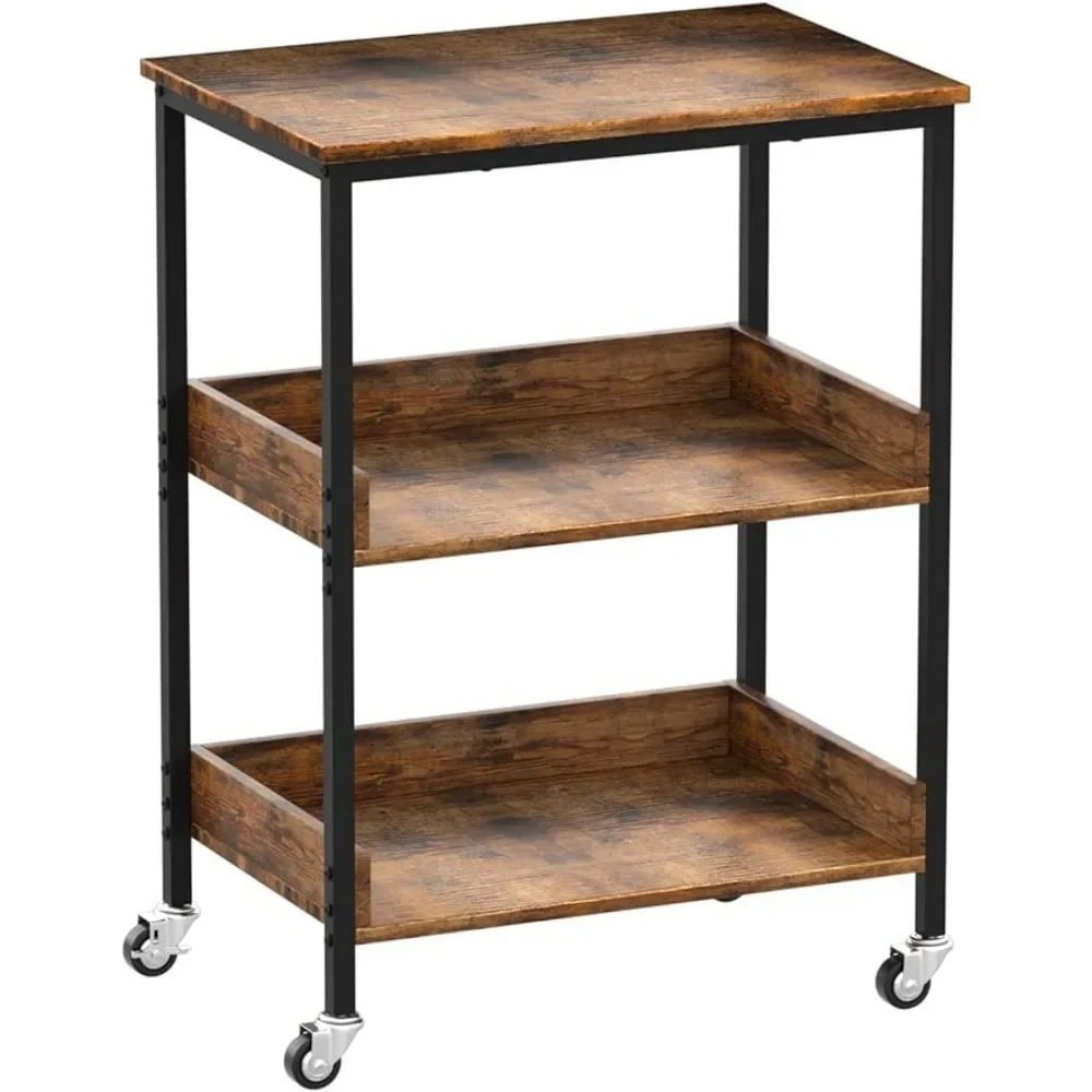 Kitchen island, 3 tiers roll-off, kitchen, multi-purpose cart, coffee cart, with storage, brown