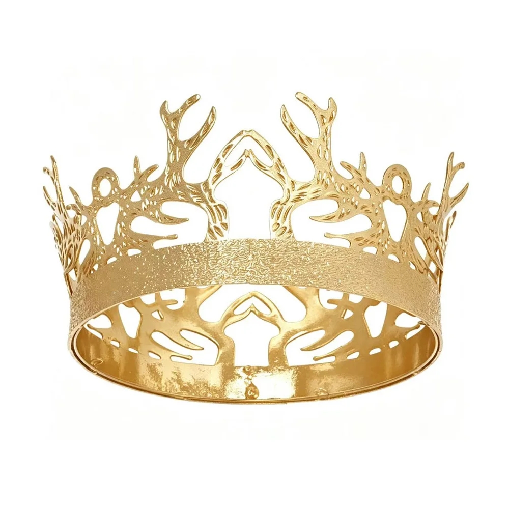Vintage King Queen Elk Crown Cosplay Antler Horn Headpiece Christmas Carnival Wedding Halloween Party Costume Headwear Tiara 6