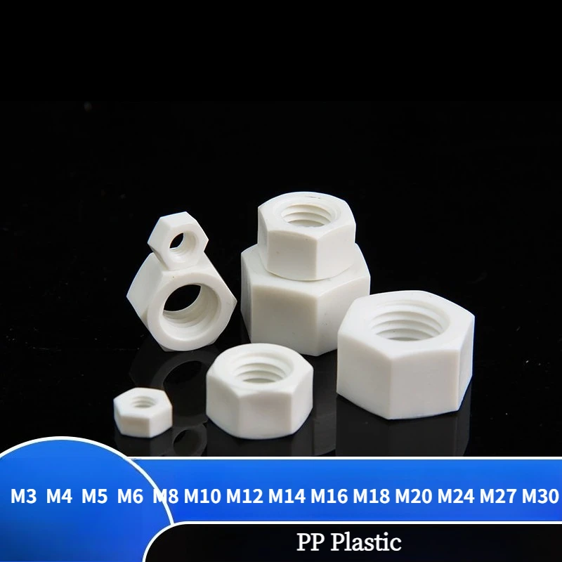 M3 M4 M5 M6 M8 M10 M12 M14 M16 M18 M20 M24 M27 M30 White PP Plastic Hexagon Nut Hex Insulation Nuts