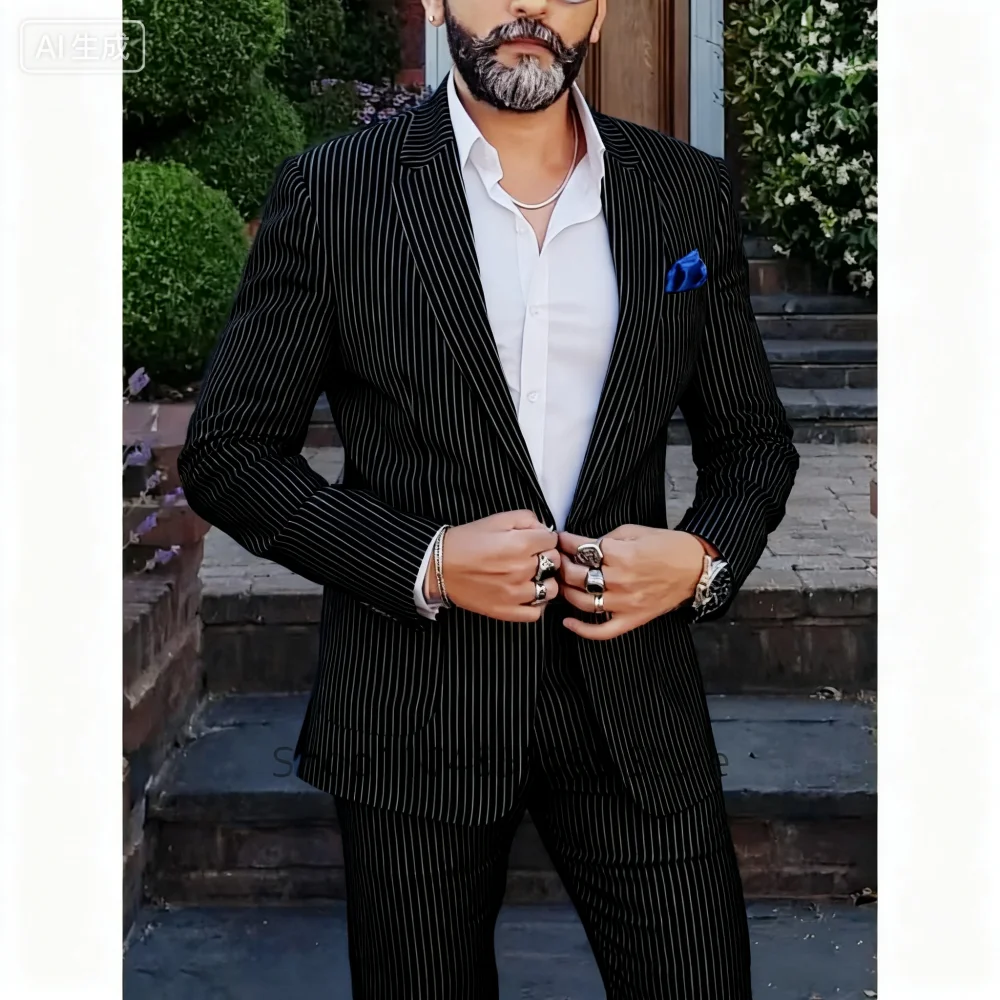 

Seersucker Summer Light Blue Men's Tuxedo Luxury Elegant Wedding Smoking Fitted 2-Piece Unique Breasted Men's Jacket