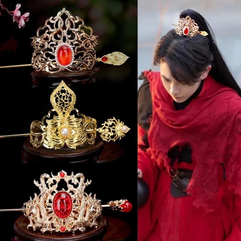 Hanfu Ancient Style Ancient Costume Headwear Silver Gold Martial Arts Hair Crown Men and Women Couples Hair Proud Bun Crown