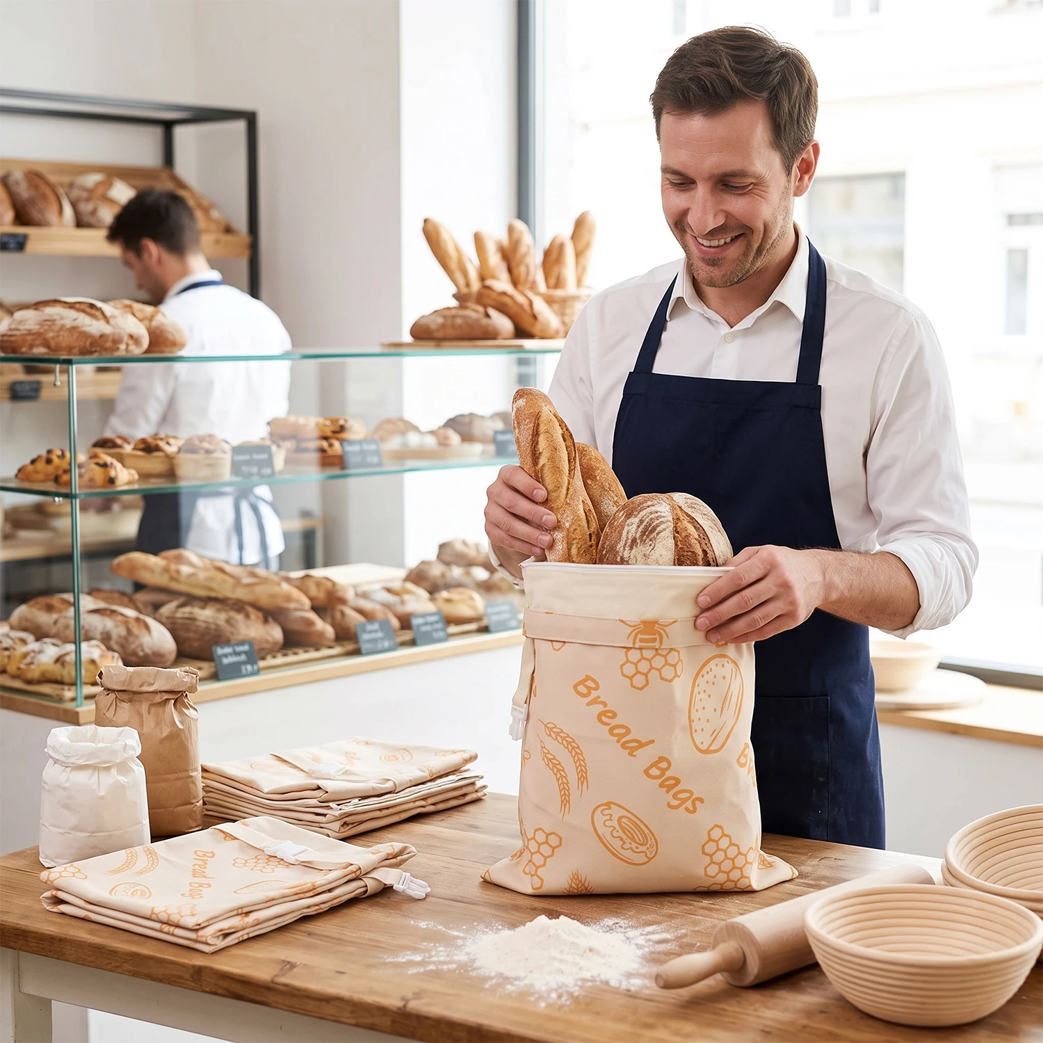 2 sacchetti riutilizzabili in cera d'api per il pane, sacchetti in cotone per conservare il pane fatto in casa e il pane di lievito madre, traspiranti e ideali per mantenere il pane fresco, da