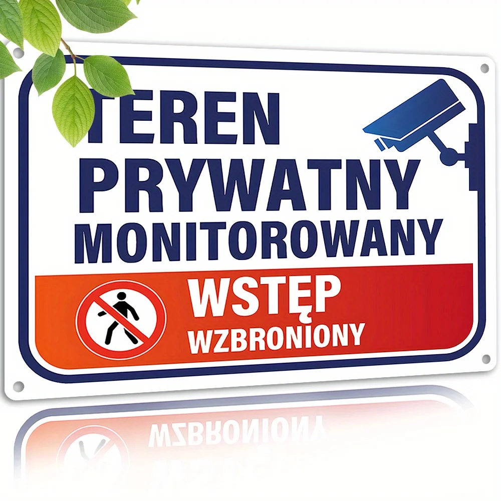 Panneau métallique vintage, zone privée surveillée, entrée interdite, décoration murale bleue et rouge