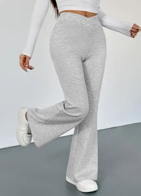

Floral Grey Casual Slim Micro-Flare Pants for Women New Style In Autumn 2025 Daily Clothing Women's Fashion Sports Trousers